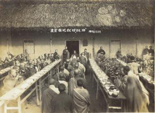 Lunch for the monastics after the ‘Triple-platform Ordination’ in December 1955 at Zhenru Chan Monastery in Yunju Mountain, Jiangxi Province, which was renovated by Ven. Hsu Yun