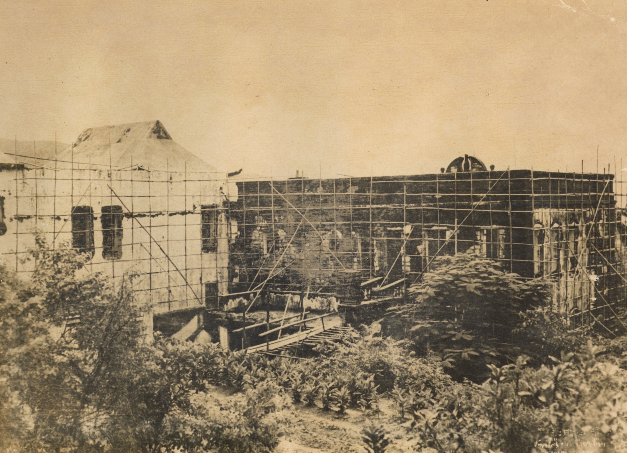 Photo taken at the back of the main building reviewing the devastation  during Japanese Occupation