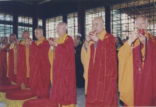 Purification Ceremony for the installation of beams of the Main Hall during the reconstruction of Chi Lin monastic complex, 28 April 1997