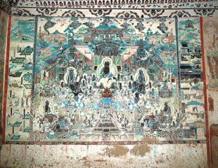 “Amitāyurdhyāna Sūtra Transformation Fresco”, a mural from Dunhuang Cave 172 